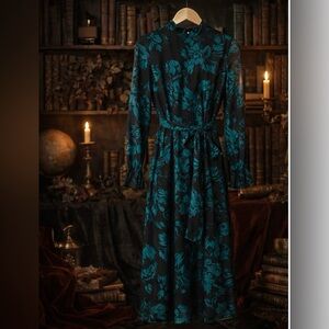 🤎Who What Wear Plum & Teal Floral Sheer Maxi Dress – Size Small✨